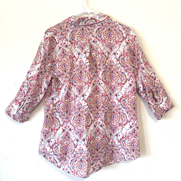 Chico’s Linen Shirt Medium Paisley Button Down No Iron Long Sleeve Blouse - Picture 2 of 7
